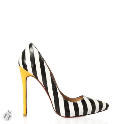 Siyah & Beyaz Deri & Sarı Deri Stiletto Ayakkabı(a-198)