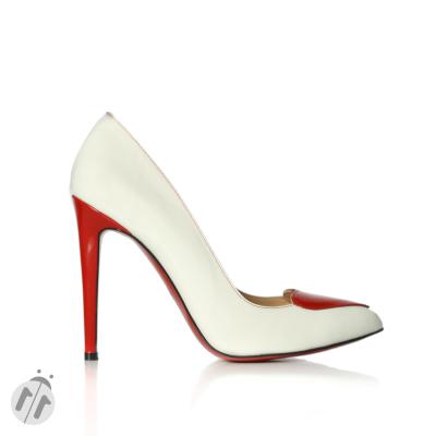 Beyaz & Kırmızı Rugan Kalpli Stiletto Ayakkabı