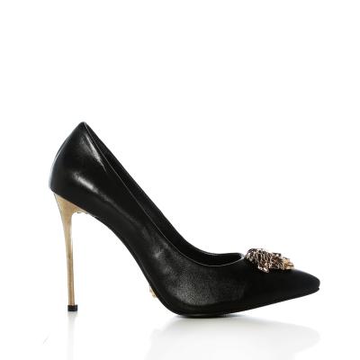 Siyah Deri Tokalı Galvaniz Topuklu Stiletto Ayakkabı(a-321)