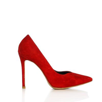 Kırmızı Süet V Kesim Stiletto Ayakkabı(A-105)