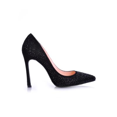 Siyah Süet Siyah Taşlı Stiletto Ayakkabı