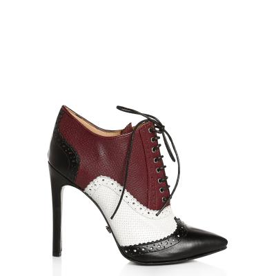 Siyah & Beyaz & Bordo Deri Zımbalı Bootie (a-392)