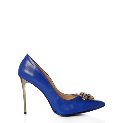 Saks Mavi Deri Medusa Tokalı Stiletto Ayakkabı(A-321)