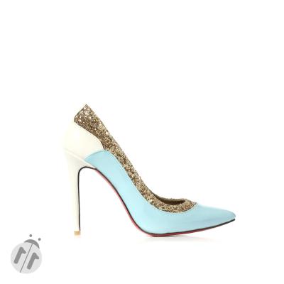 Turkuaz & Beyaz Rugan Dore Simli Stiletto Ayakkabı(a-493)