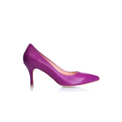 Mor Deri Kısa Topuklu Stiletto Ayakkabı