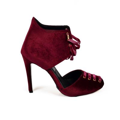 Bordo Kadife Kumaşlı Kumaş Biyeli Ayakkabı(a-632)