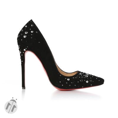 Siyah Süet Siyah İnci Taşlı Stiletto Ayakkabı(a-198t)