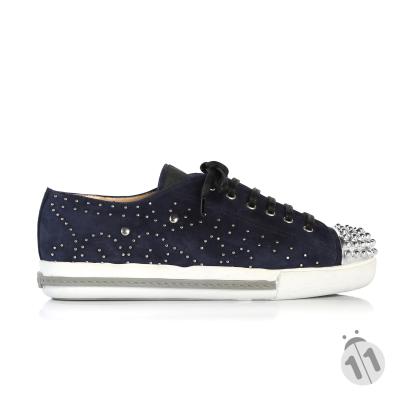 Lacivert Süet Pimli Önü Gümüş Droglu Maskeretli Sneaker Ayakkabı