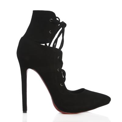 Siyah Süet Biye Bağcıklı Stiletto Ay(a-413)