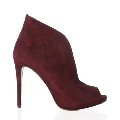 Bordo Süet U Kesim Burnu Açık Bootie(Bot-72)