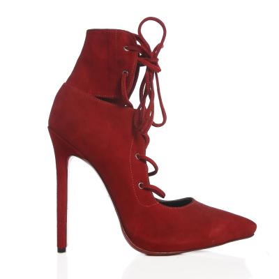Kırmızı Süet Biye Bağcıklı Stiletto Ay(a-413)