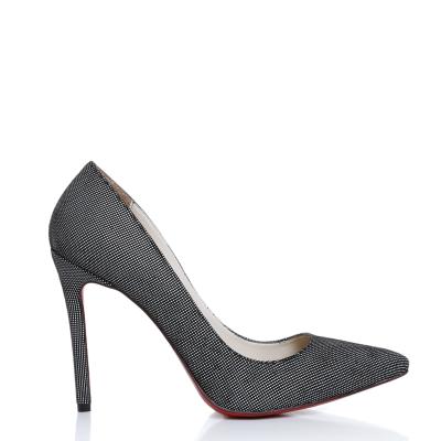 Siyah & Beyaz Süet Üstü Baskılı Deri Stiletto Ayakkabı(A-198)