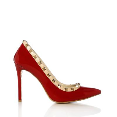Kırmızı Rugan & Tenrengi Deri Kenarları Pimli Stiletto(a-319)