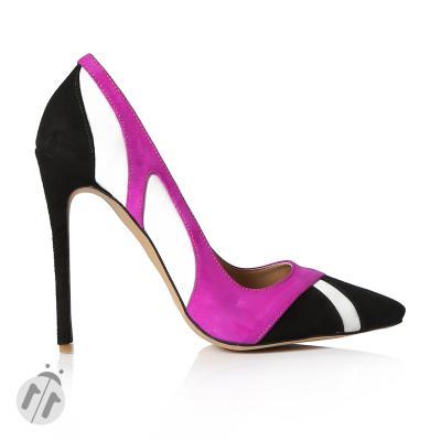 Siyah & Mor Süet & Beyaz Deri Patchowork Stiletto(a-622)