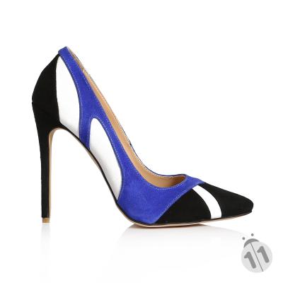 Siyah & Saks Mavi Süet & Beyaz Deri Patchowork Stiletto(a-622)