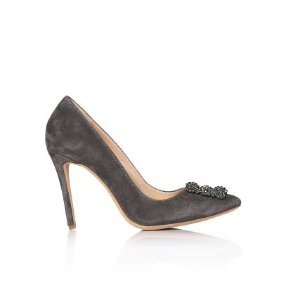 Vizon Süet Taşlı Tokalı Stiletto Ayakkabı