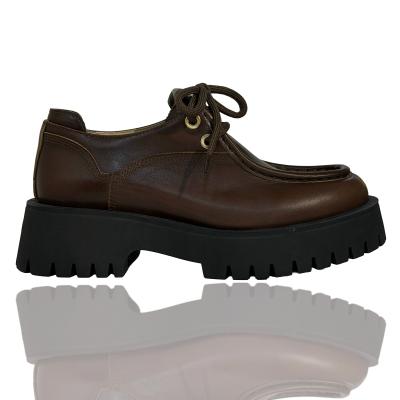 Kahverengi Açma Deri Onu Bağcıklı Yazılı Toka Loafer Oxford