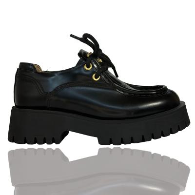 Siyah Açma Deri Onu Bağcıklı Yazılı Toka Loafer Oxford