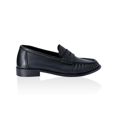 Siyah Deri Saraçlı Pliseli Loafer Babet(116)