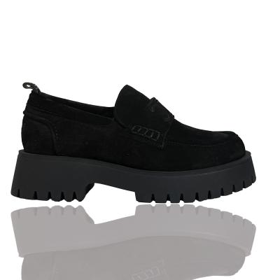 Siyah Süet Onu Nakışlı Loafer Oxford