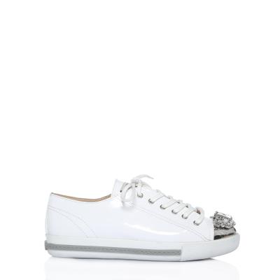 Beyaz Rugan Burnu Taşlı Sneaker Ayakkabı(a-92)