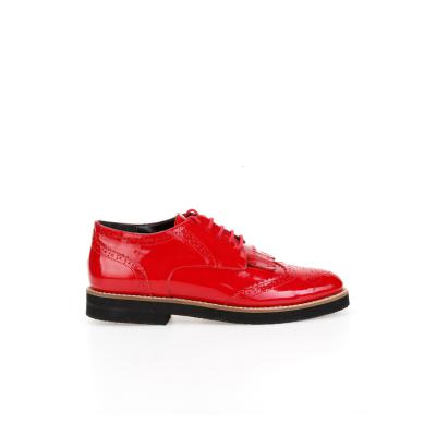 Kırmızı Rugan Zımbalı Bağcıklı Püsküllü Köpük Taban Oxford Ayakkabı