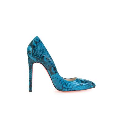Mavi Yılan Baskılı Deri Stiletto Ayakkabı
