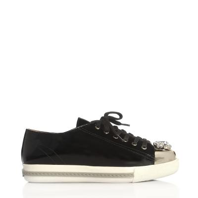 Siyah Rugan Gümüş Burnu Taşlı Sneaker Ayakkabı(a-92)