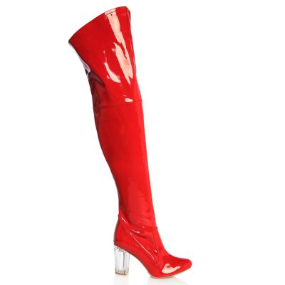 Kırmızı Rugan Stretch & Kırmızı Rugan Şeffaf  Topuklu Dizüstü Çizme