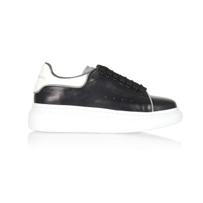 Siyah & Beyaz Deri Gri Reflektör Deri Kalın Tabanlı Sneaker Ayakkabı